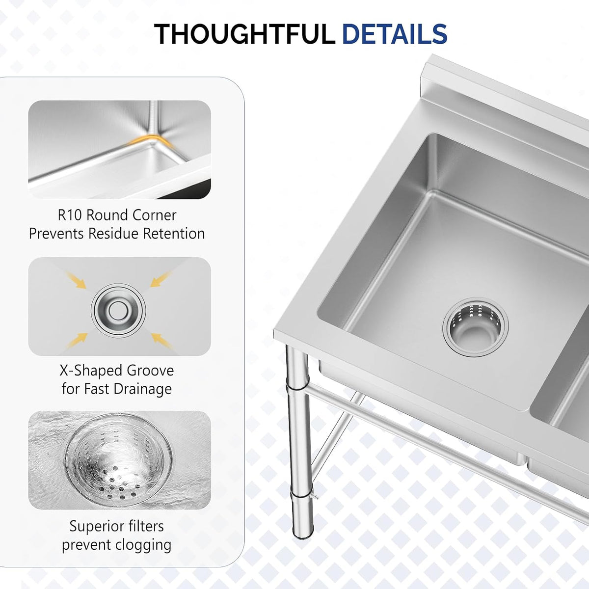 Bonnlo 3-Compartment Stainless Sink