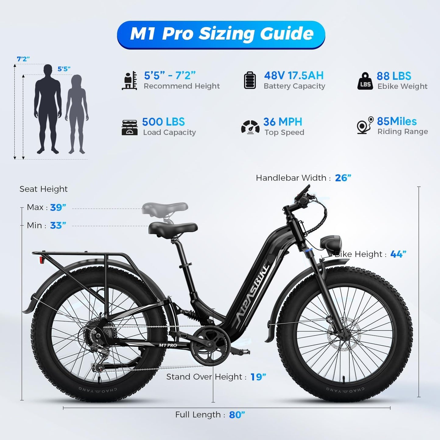 Aipas M1 Pro Electric Bike - 36MPH, 85mi