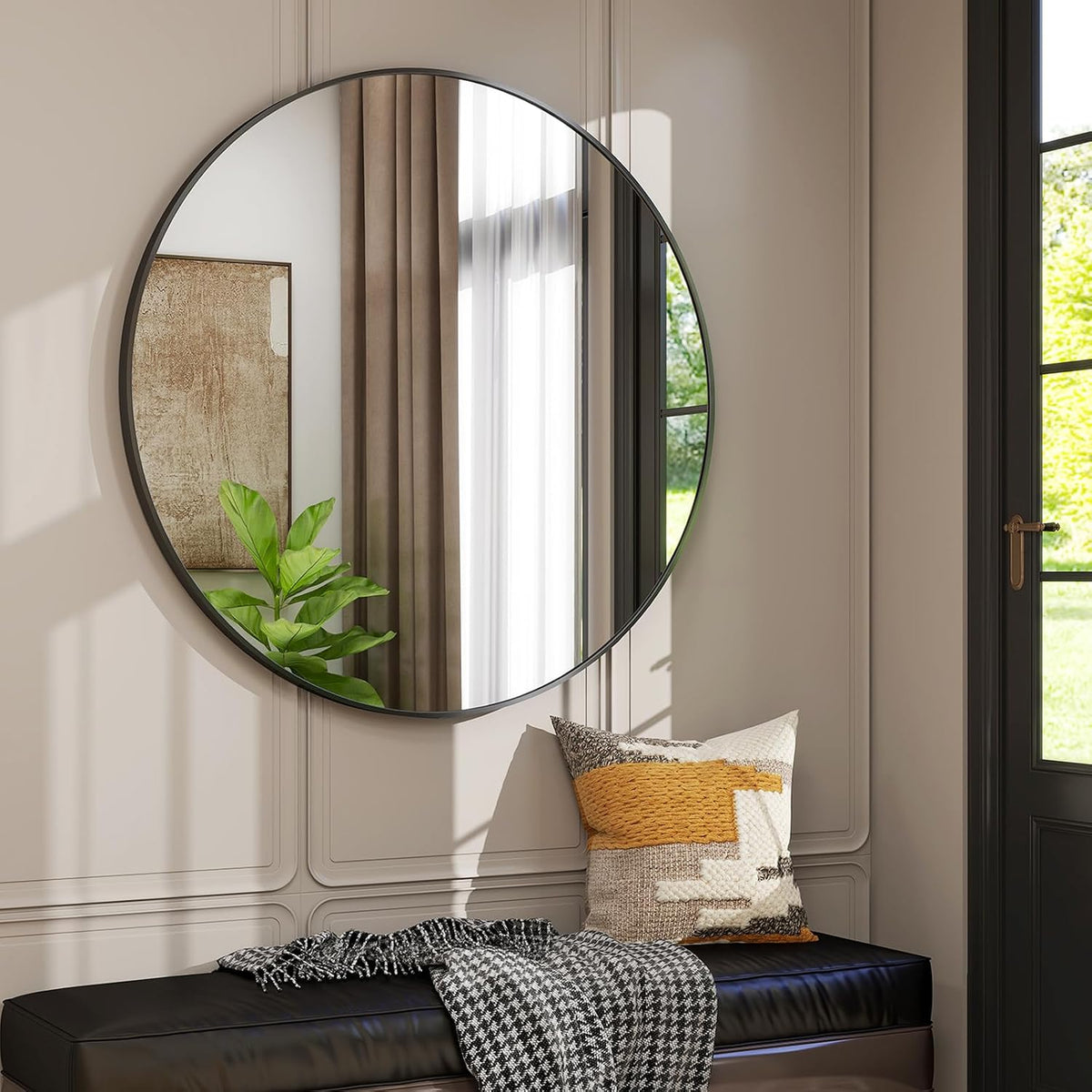 42 Inch Round Mirror - Black Wall Mounted