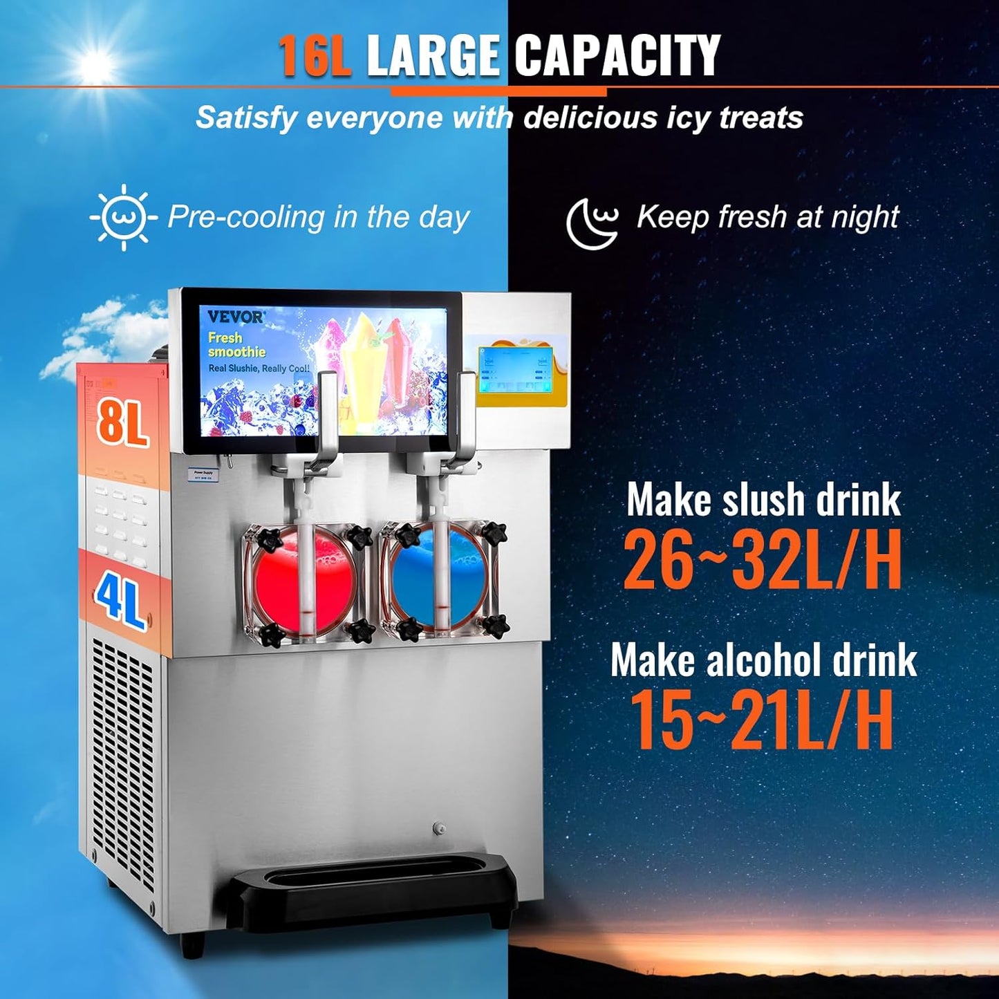 VEVOR Slushy Machine 2x8L Stainless Steel