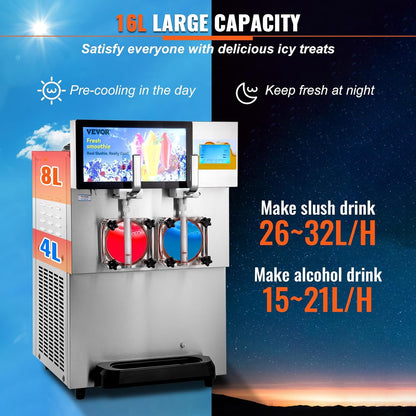 VEVOR Slushy Machine 2x8L Stainless Steel