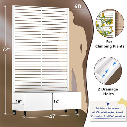 Metal Planter Box w/Trellis, 72"x47" (White-ByC)