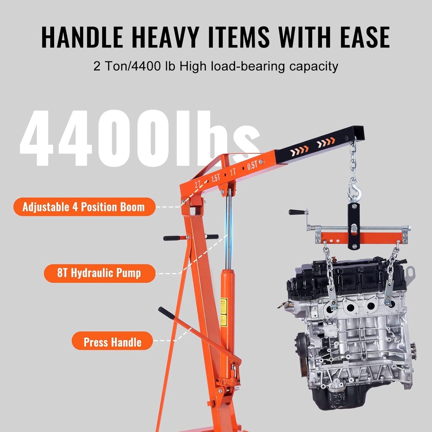 VEVOR 2 Ton Hydraulic Engine Hoist, Foldable