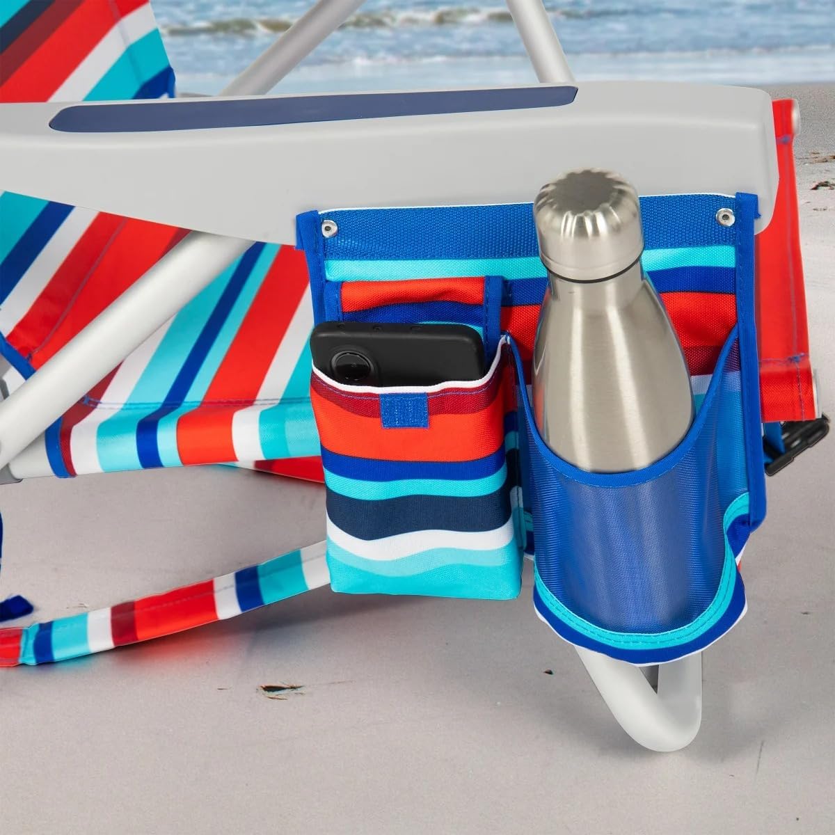 Tommy Bahama 5 Position Beach Chair, Zippered Insulated Cargo Pouch, Cup and Cell Phone Holder