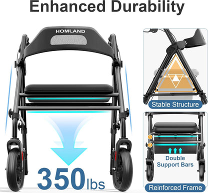 HOMLAND Foldable Rollator Walker with Seat 16"