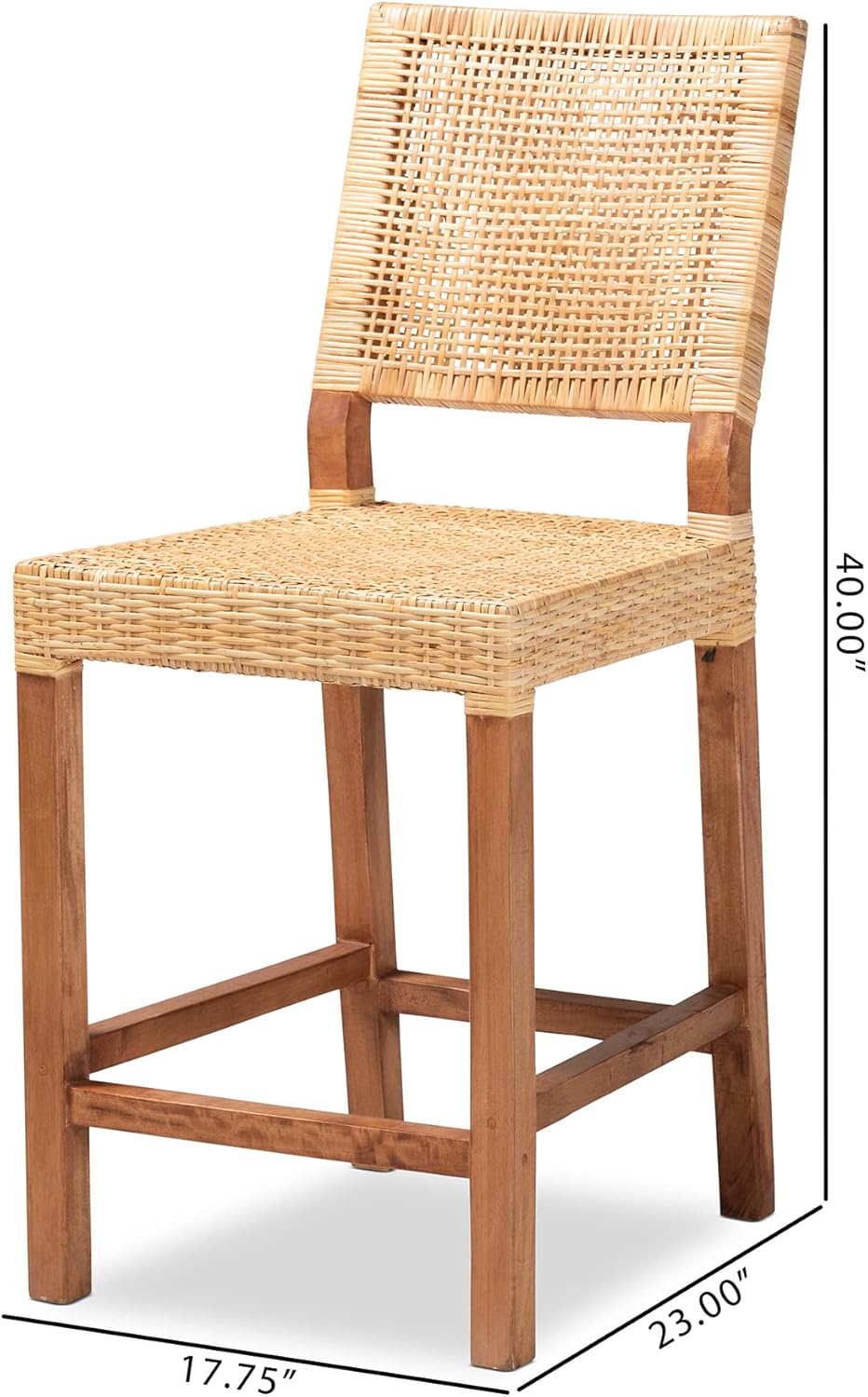 Baxton Studio Lesia Modern Bohemian Natural Brown Rattan and Walnut Brown Finished Wood Counter Stool