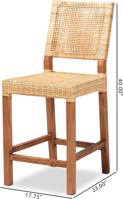 Baxton Studio Lesia Modern Bohemian Natural Brown Rattan and Walnut Brown Finished Wood Counter Stool