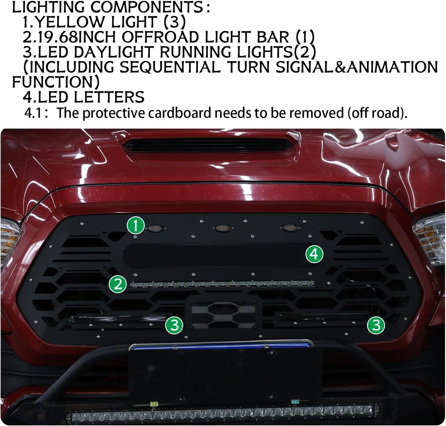 Stealth Laser iron Grill Grille for Tacoma Third Gen N300 2016 2017 2018 2019 2020 2021 2022 2023 Black, 1 Pc,Incl LEDs，Pure iron material，sand spray paint. (V1.1)