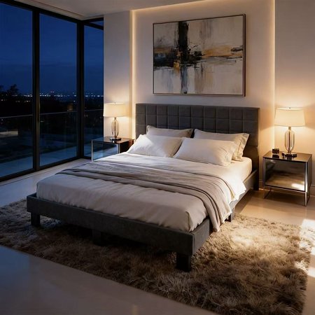 BSHTI King Size Platform Bed with Headboard
