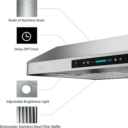 IKTCH 42 Inch Under Cabinet Range Hood with 900-CFM, 4 Speed Gesture Sensing&Touch Control Panel