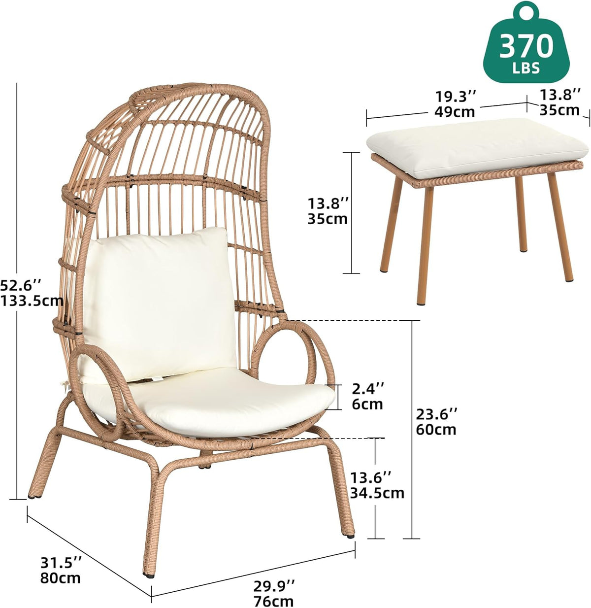 YITAHOME Outdoor Wicker Egg Chair with Ottoman
