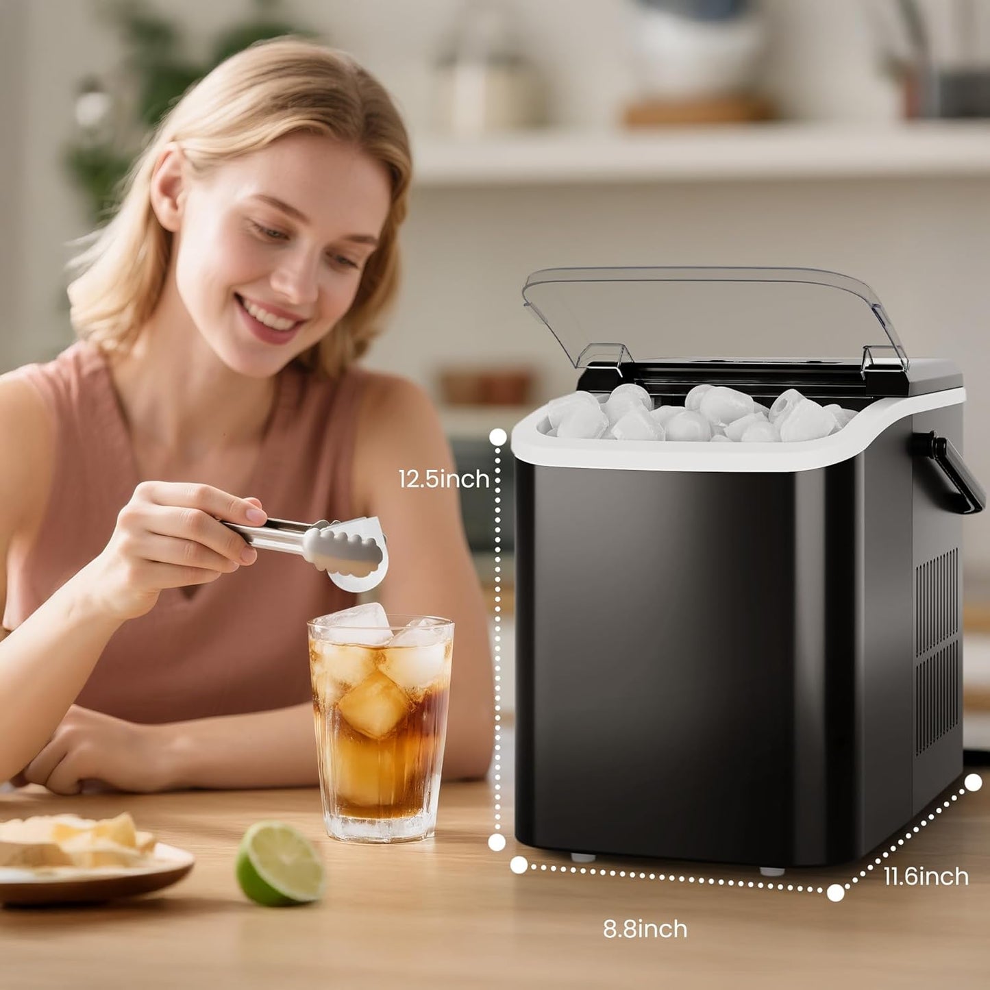 DUMOS Portable Ice Maker for Countertop with Handle, 26lbs/Day