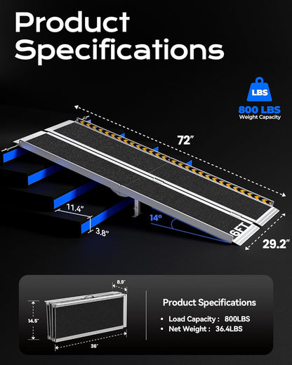 Wheelchair Ramp 6ft Aluminum Ramp 800LBS