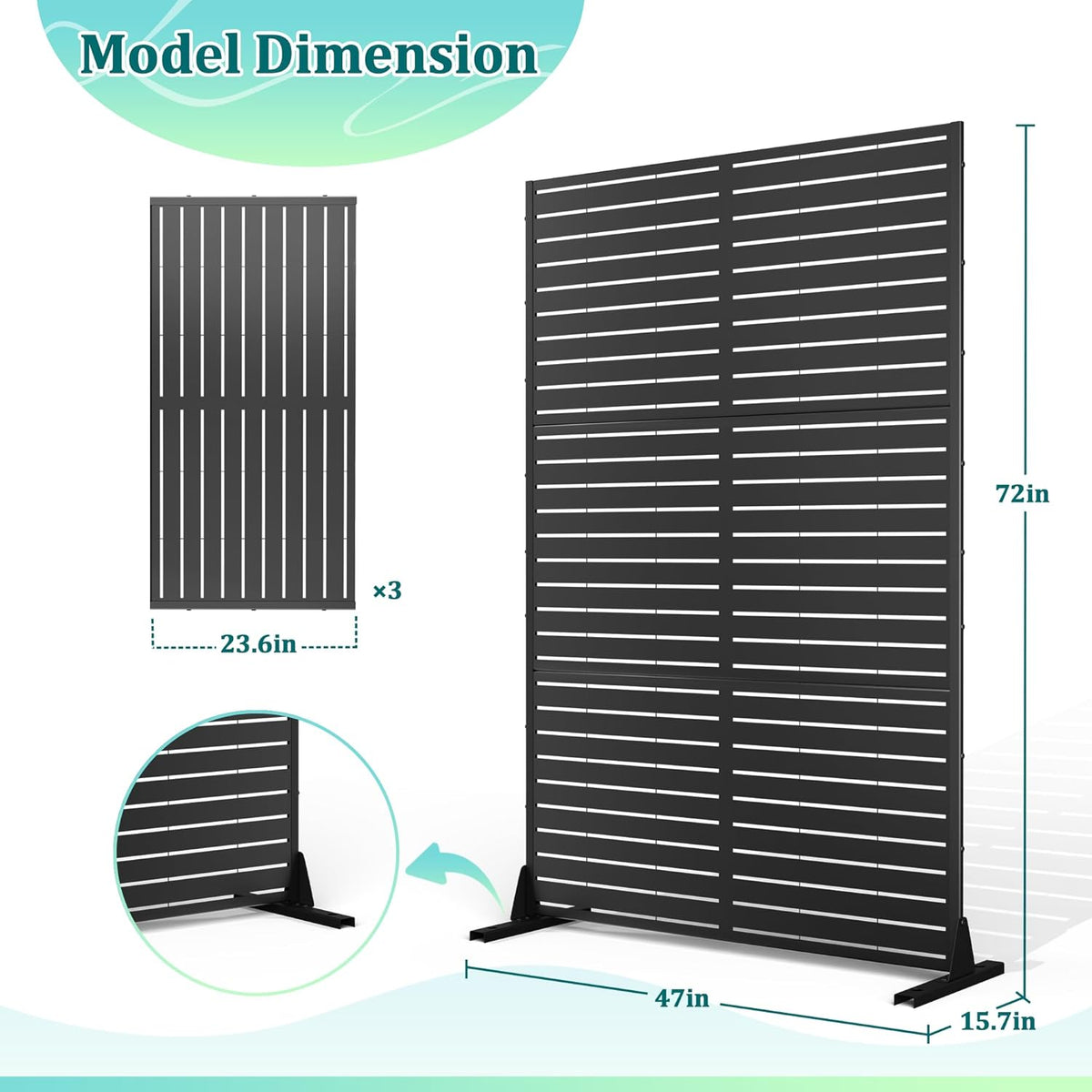 Metal Privacy Screen, 72''H×47''W Fence Panel
