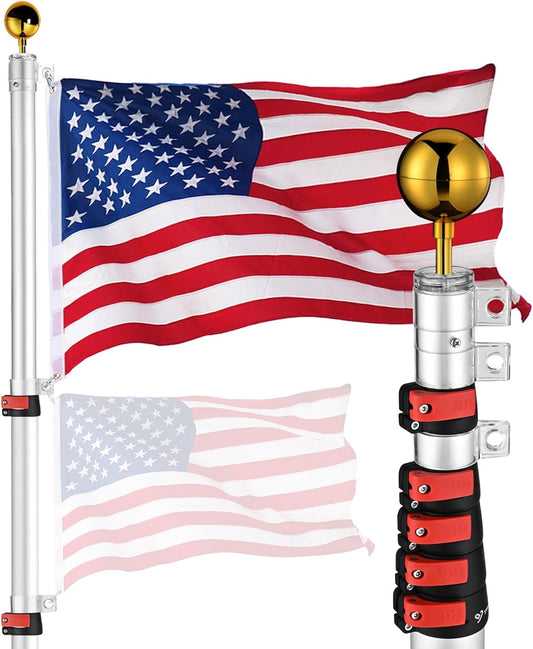 Yescom Telescopic Flag Pole Kit (3x5') Silver
