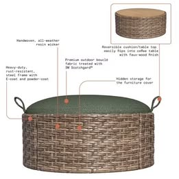 Drew Barrymore Wicker Ottoman Table Brown/Thyme