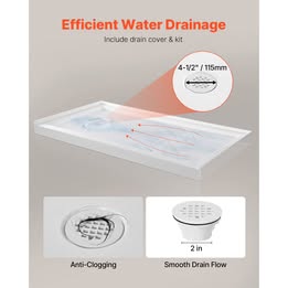 KFFKFF Shower Pan 60x30, White, Left Drain