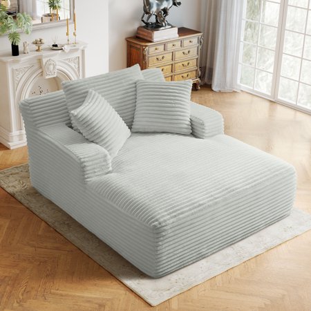 Aukfa Corduroy Chaise Lounge Chair, Light Gray