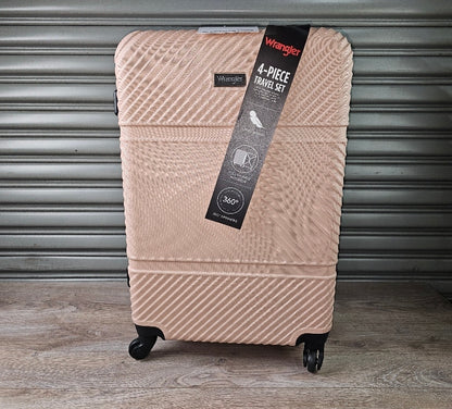 NEW Wrangler 4Pc Hardside Spinner Luggage Set with 20 & 25 Suitcases and Packing Cubes, Pearl Blush