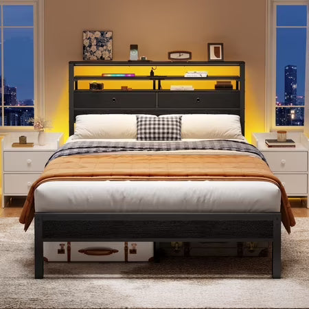 Dyzmo Full Size Bed Frame with Storage Headboard