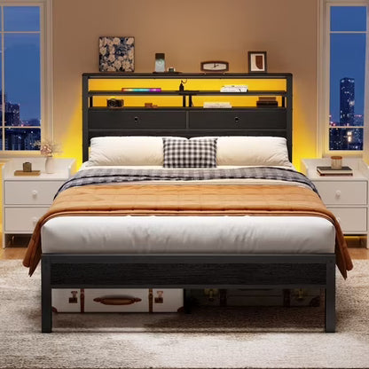 Dyzmo Full Size Bed Frame with Storage Headboard