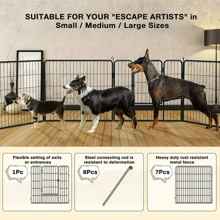 Waleaf Heavy Duty Dog Playpen for Outdoor, 8 Panels 24/32/40 Height x 32 Width,Portable Dog Playpen Puppy Playpen for Large Dog Exercise Pen for Indoor Outdoor,Pet Playpen Fence for Yard,RV