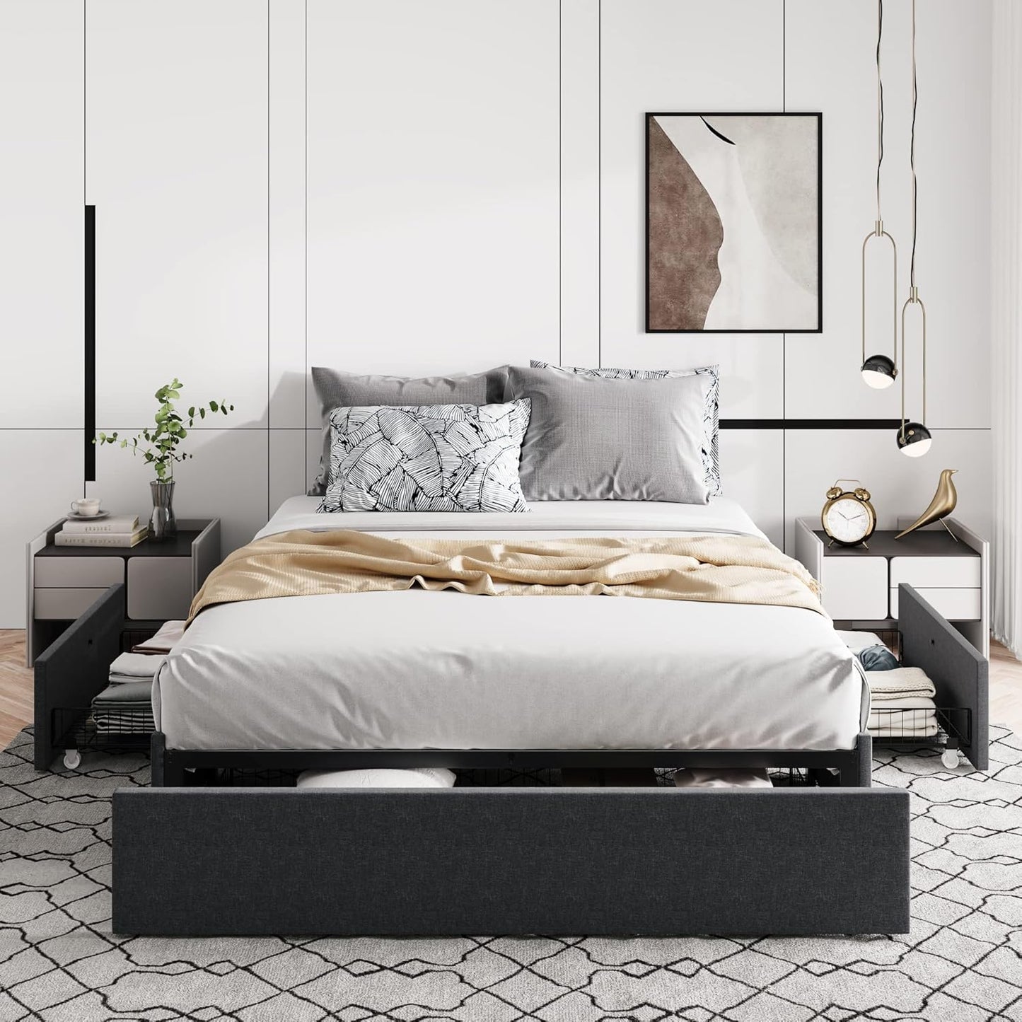 Allewie Full Platform Bed Frame, 3 Drawers