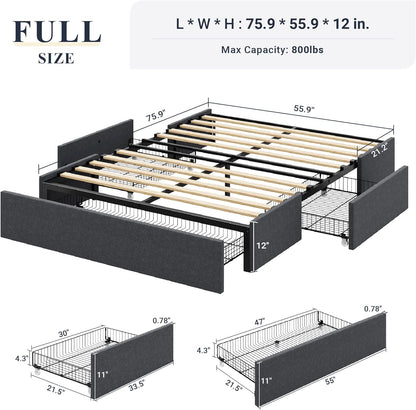 Allewie Full Platform Bed Frame, 3 Drawers