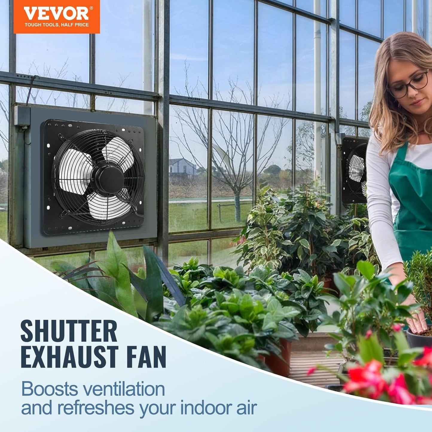 Shutter Exhaust Fan 12 in.940 CFM, 10-Speed Adjustable Wall Mount Attic Fan Ventilation and Cooling for Greenhouses