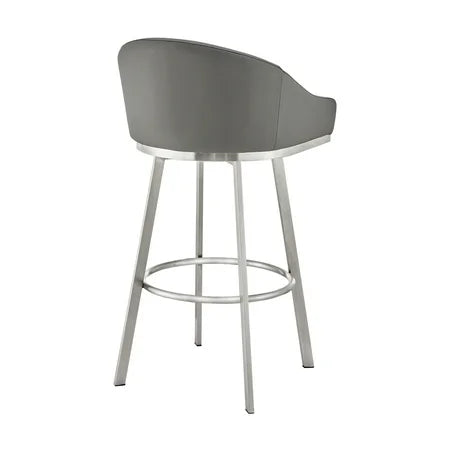 Armen Living Eleanor30 Swivel Bar Stool in Brushed Stainless Steel with Gray Faux Leather