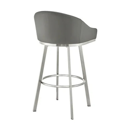 Armen Living Eleanor30 Swivel Bar Stool in Brushed Stainless Steel with Gray Faux Leather