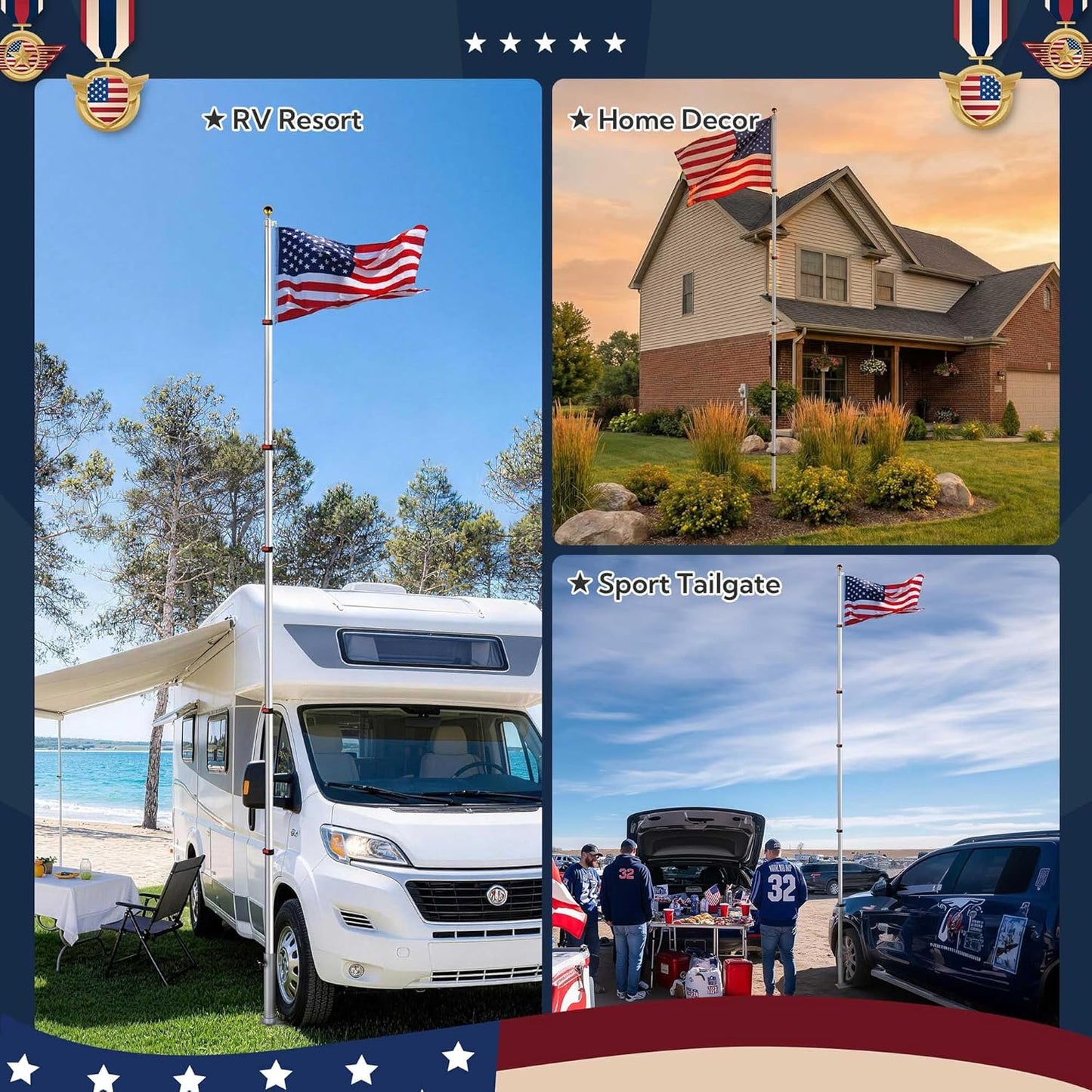 Yescom Telescopic Flag Pole Kit (3x5') Silver
