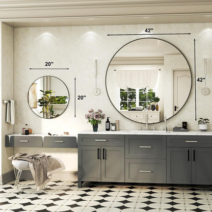 42 Inch Round Mirror - Black Wall Mounted