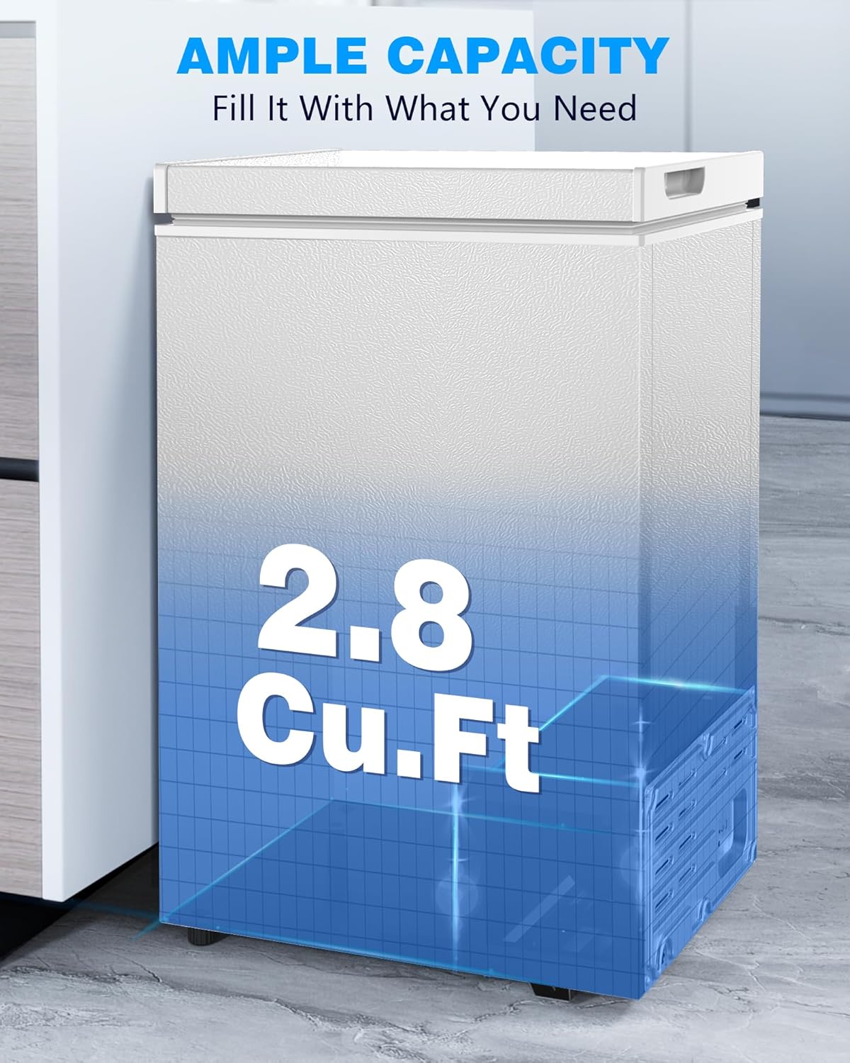 Joy Pebble Chest Freezer, 2.8 Cu.Ft, White