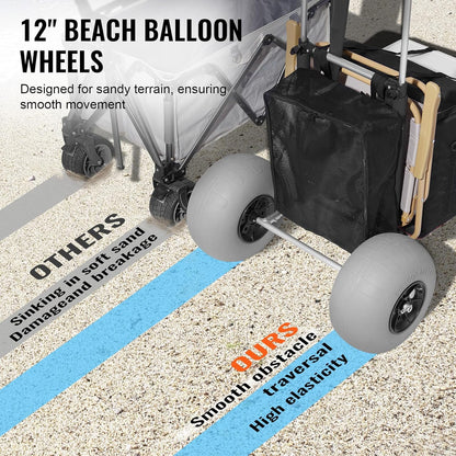 VEVOR Beach Dolly with Big Wheels for Sand, 29.9 x 15.4 Cargo Deck, w/ 12 Balloon Wheels, 165LBS Loading Capacity Folding Sand Cart & 27 to 44.7 Adjustable Height, Heavy Duty Cart for Beach