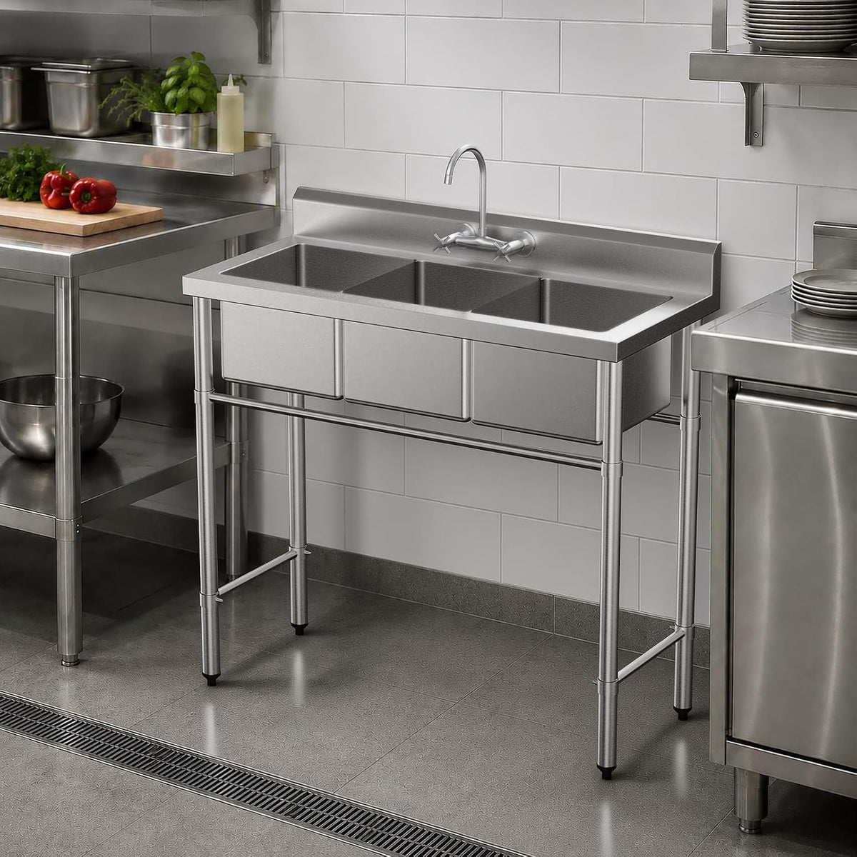 Bonnlo 3-Compartment Stainless Sink