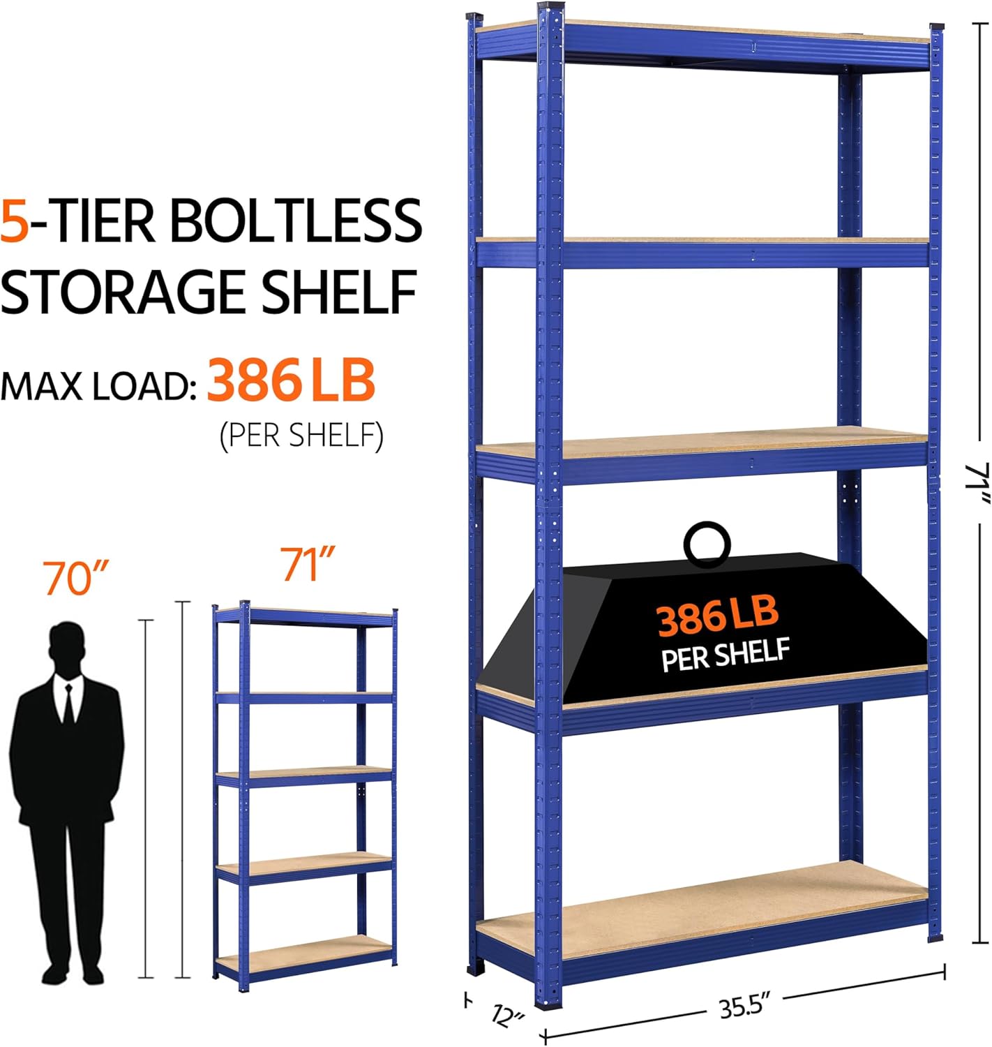 Yaheetech 5 Tier Shelf 35.5″L×12″W×71″H