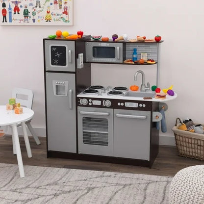 NEW KidsKraft Uptown Wooden 30-Piece Play Kitchen for Kids, Black and Silver