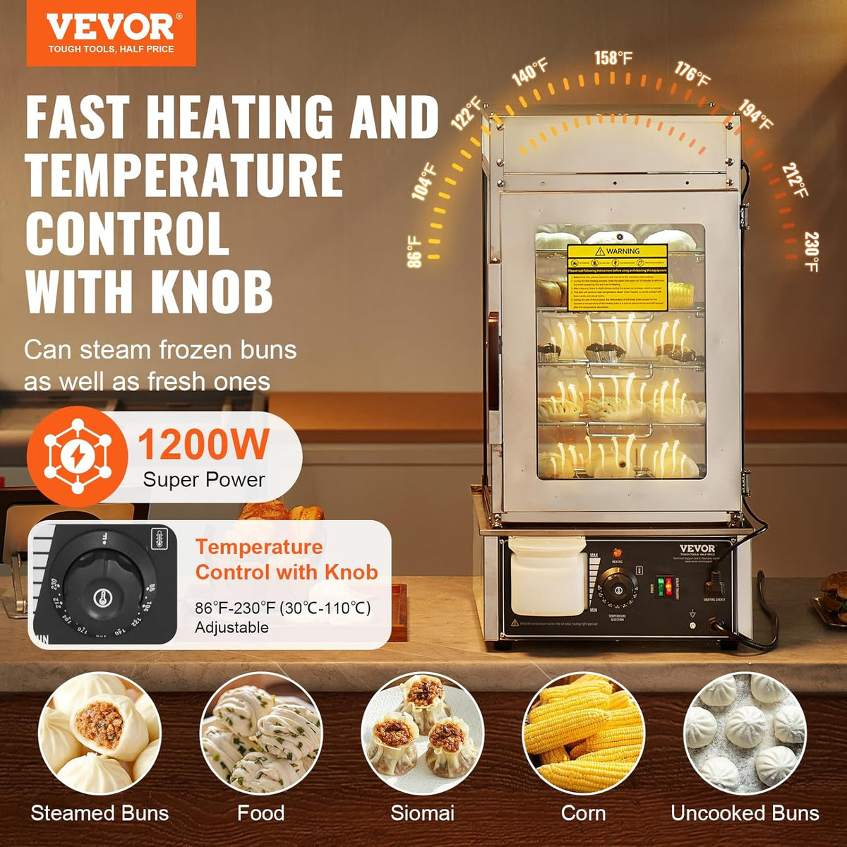 VEVOR Food Warmer Display, 5-Tier Bun Steamer