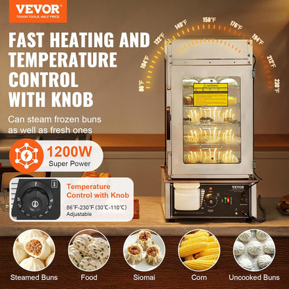 VEVOR Food Warmer Display, 5-Tier Bun Steamer