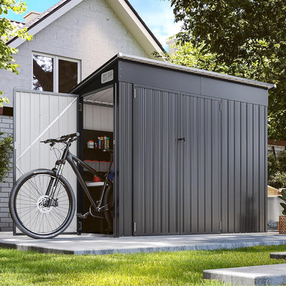 8x4 Outdoor Shed: Triple Door, Metal, Black