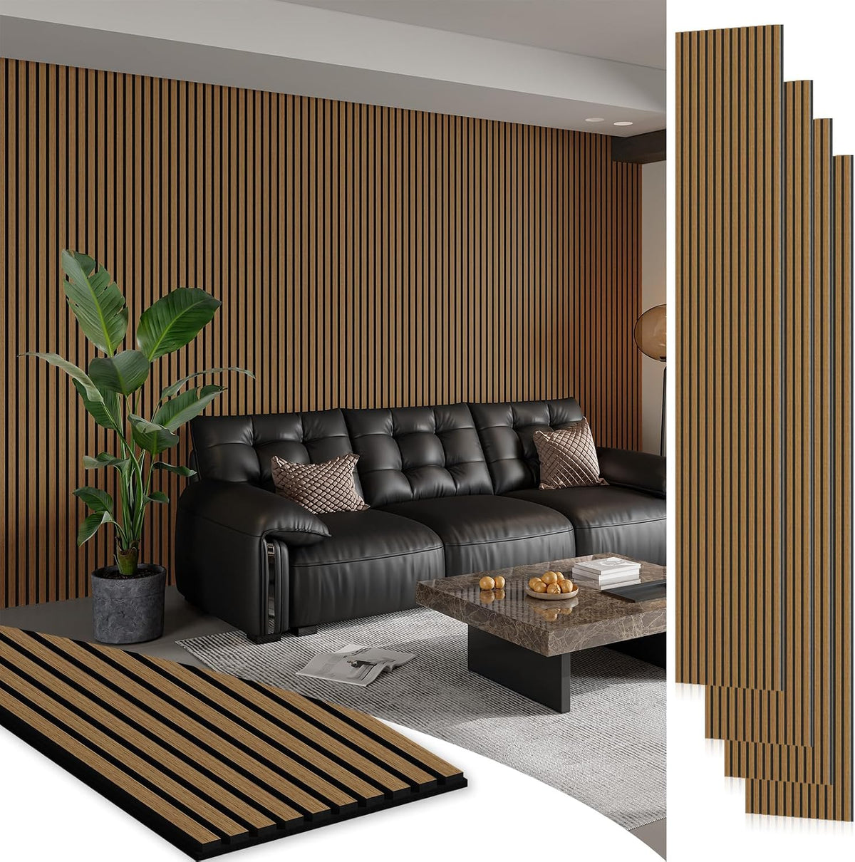 4 PACK SMARTSTANDARD Wood Slat Panels, Classic Oak