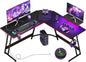 Shahoo L Shaped Gaming Desk with LED Lights & Power Outlet