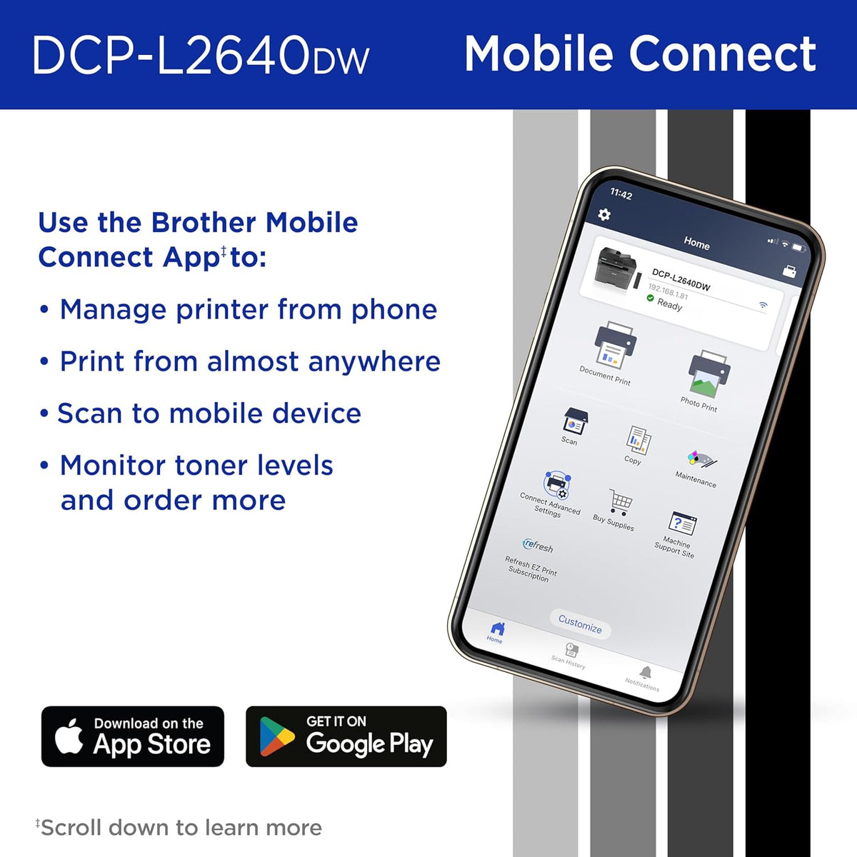 RENEWED Brother DCP-L2640DW Wireless Monochrome MFP