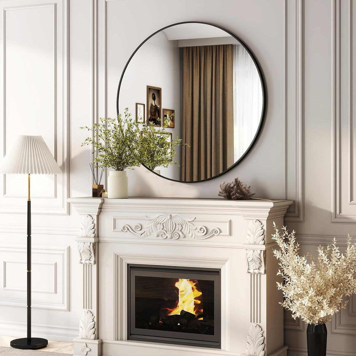 42 Inch Round Mirror - Black Wall Mounted