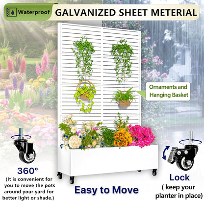 Metal Planter Box w/Trellis, 72"x47" (White-ByC)