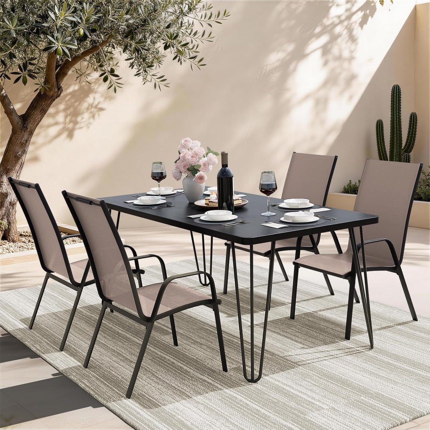 JEAREY Patio Dining Chairs Set of 4, Brown