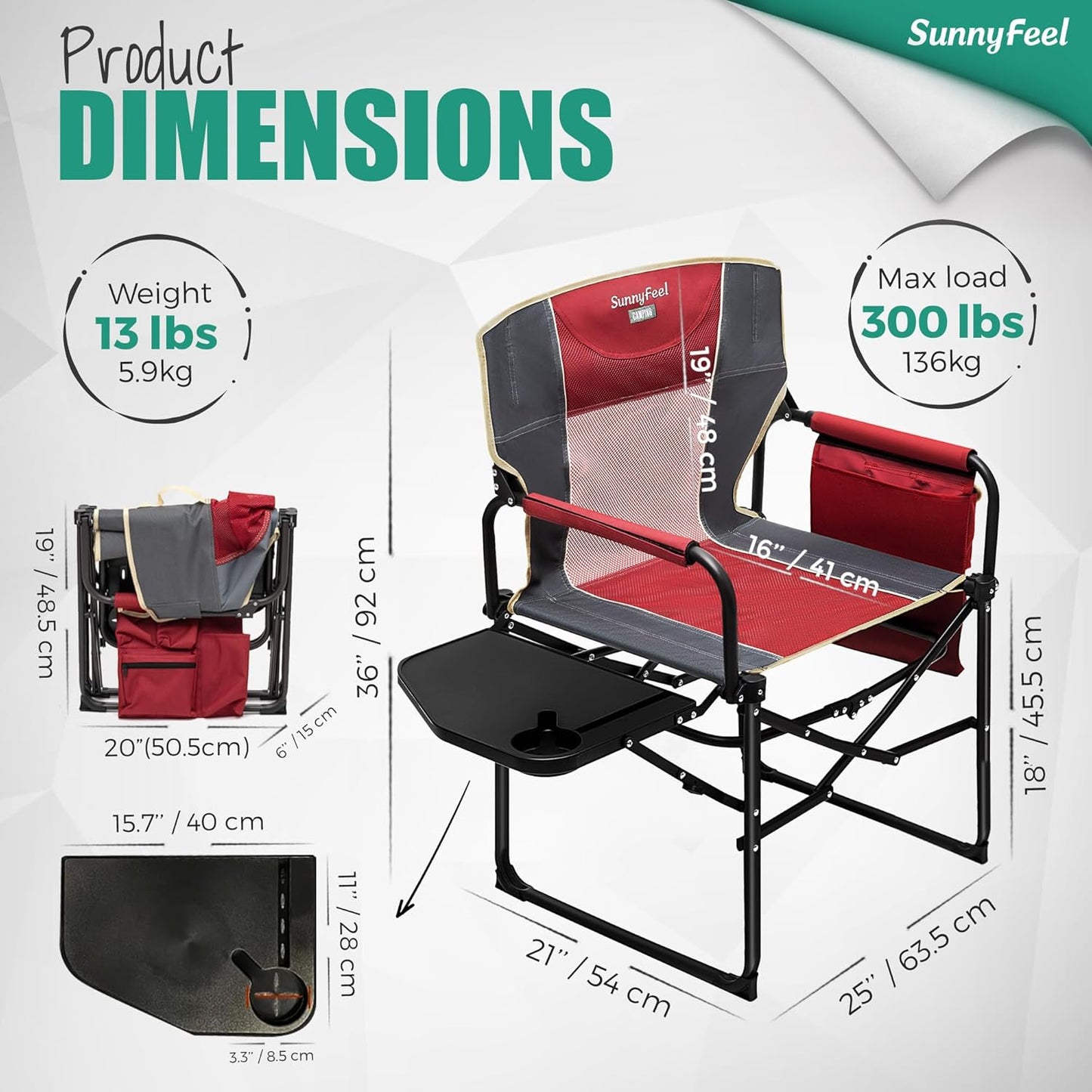 SUNNYFEEL Camping Directors Chair with Side Table