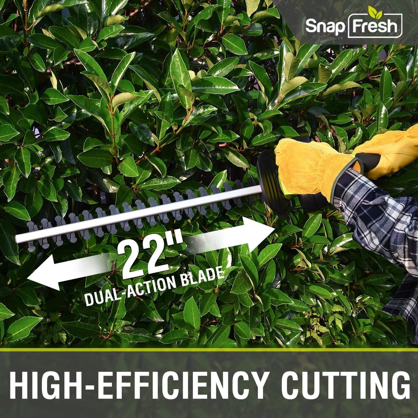 SnapFresh 20V Cordless Hedge Trimmer - 22 Dual-Action Blade,Electric Bush Trimmer,2.0Ah Battery & Fast Charger Included