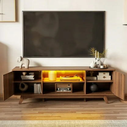 Farmhouse TV Entertainment Center, LED TV Stand for TVs up to 65 inch, Walnut